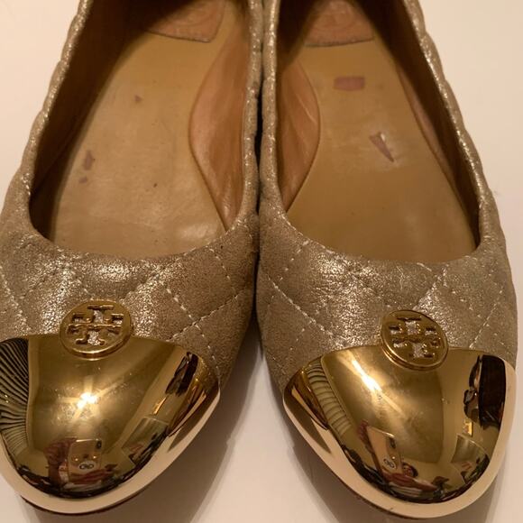TORY BURCH Gold Quilted Ballerina Flats Gold - Picture 5 of 9